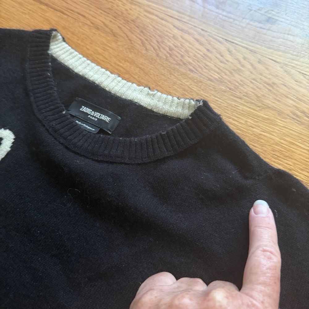 Zadig & Voltaire black wool cashmere hearts sweater S - Picture 7 of 8